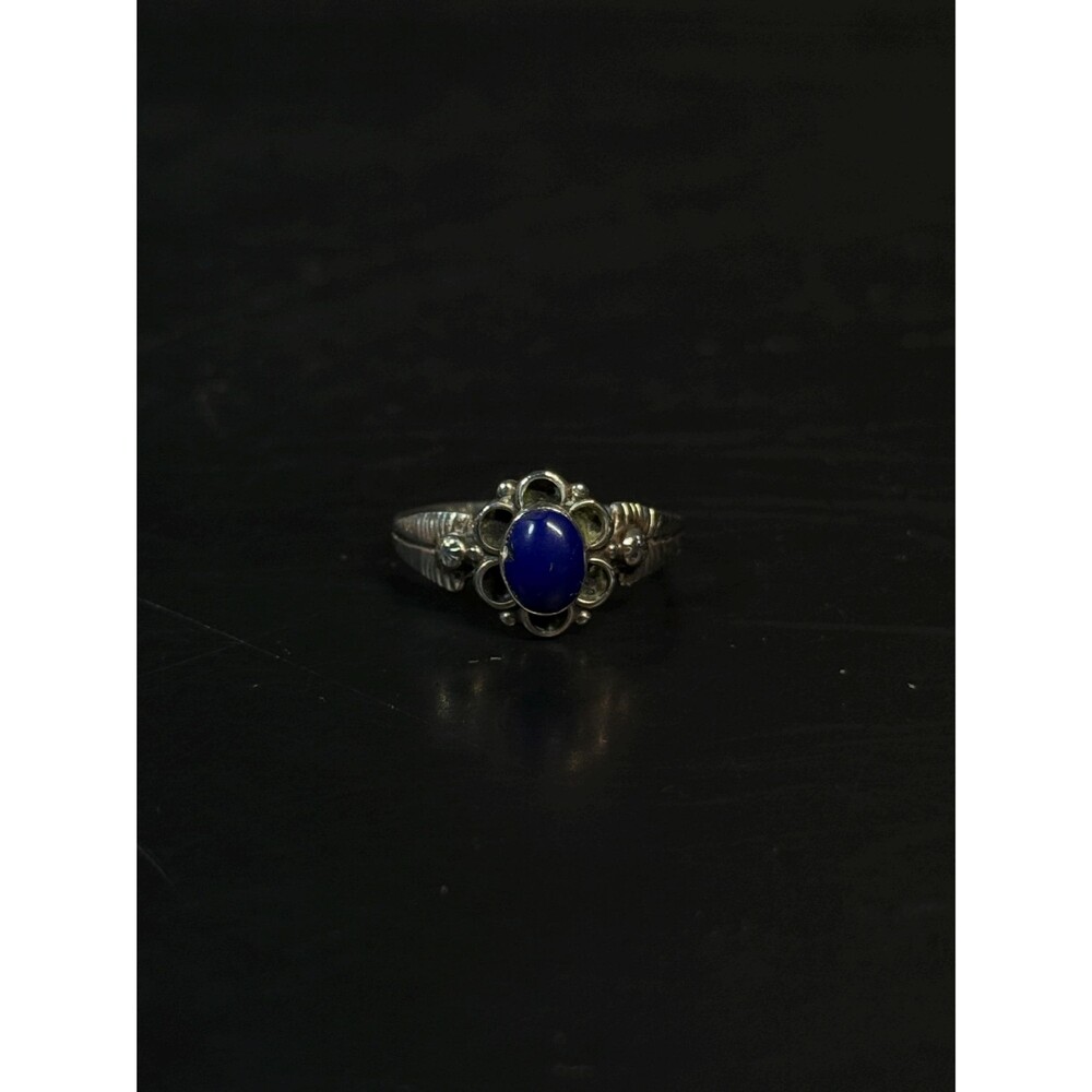 Native American Sterling Silver Lapis Flower Ring Size 7
